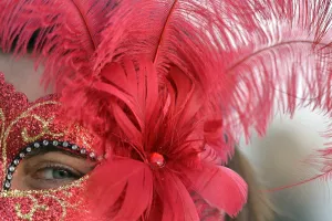 A costumed reveller poses on Saint Marks square during the carnival on February 21 A costumed reveller poses on Saint Marks square during the carnival on February 21