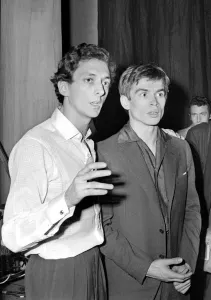 Director of the International Ballet of the Marquis de Cuevas Mr. Larrain talking to Rudolf Nureyev Director of the International Ballet of the Marquis de Cuevas Mr. Larrain talking to Rudolf Nureyev