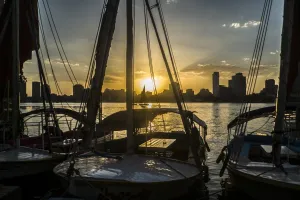 <b class=qtipBold><figcaption>Egypt-Daly Life</figcaption></b><br>Traditional Egyptian boats known as "Falukas" are seen on the Nile River during sunset in the capital, Cairo, on September 22, 2015. AFP PHOTO / KHALED DESOUKI / AFP PHOTO / KHALED DESOUKI<br><em>© Copyright Agence France-Presse (AFP) - All Rights Reserved</em> Egypt-Daly Life