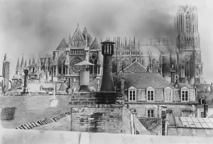 Notre Dame Paris Prints: France-Religion-Cathedral-Reims-Black and White