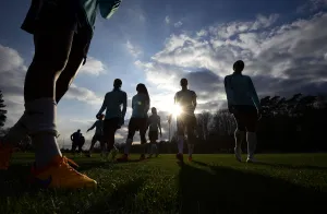 Frances womens team players take part in a training session in Clairefontaine