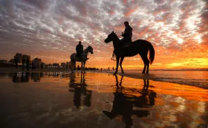 <b class=qtipBold><figcaption>Gaza-Horses-Sunset</figcaption></b><br>Men riding horses on the beach as the sun sets over Gaza City on January 20, 2017. / AFP PHOTO / MOHAMMED ABED<br><em>© Copyright Agence France-Presse (AFP) - All Rights Reserved</em> Gaza-Horses-Sunset