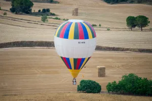 A hot-air balloon flies during the 21th European Balloon Festival in Igualada, near