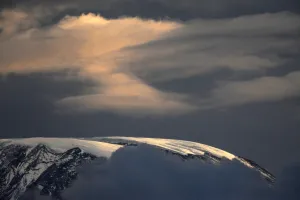 The ice cap in Africas highest mountain, Mt. Kilimanjaro gleams on December 13, 2009 The ice cap in Africas highest mountain, Mt. Kilimanjaro gleams on December 13, 2009