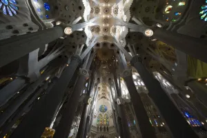 Interior view of the Expiatory Church of the Sagrada Familia (Holy Family) basilica