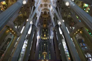 Spain Prints: Interior view of the Expiatory Church of the Sagrada Familia (Holy Family) basilica