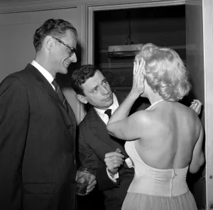 Marilyn Monroe Joking with Arthur Miller and Yves Montand