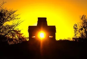 <b class=qtipBold><figcaption>Mexico-Maya-Equinox</figcaption></b><br>The sun shines directly through the door of the Seven Dolls Temple, in the Maya Ruins of Dzibilchaltun, in the Mexican state of Yucatan, as it rises on the spring equinox on March 20, 2017. / AFP PHOTO / ELIZABETH RUIZ<br><em>© Copyright Agence France-Presse (AFP) - All Rights Reserved</em> Mexico-Maya-Equinox