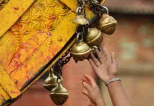 <b class=qtipBold><figcaption>NEPAL-RELIGION-FESTIVAL-NEW-YEAR</figcaption></b><br>Nepalese revellers ring bells on a wooden chariot during celebrations for the Nepalese New Year or "Bisket Jatra" in Bhaktapur, some 12 kms east of Kathmandu, on April 14, 2017. The festival which began April 10, is celebrated for nine days by the ethnic Newar community in Bhaktapur. / AFP PHOTO / PRAKASH MATHEMA<br><em>© Copyright Agence France-Presse (AFP) - All Rights Reserved</em> NEPAL-RELIGION-FESTIVAL-NEW-YEAR