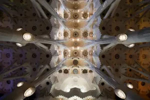 Picture shows the ceiling of the Expiatory Church of the Sagrada Familia" Picture shows the ceiling of the Expiatory Church of the Sagrada Familia"