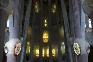 Spain Prints: Picture shows a interior view of the Expiatory Church of the Sagrada Familia