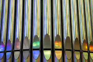Spain Prints: Picture shows organ tubes of the Expiatory Church of the Sagrada Familia