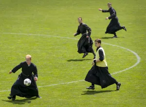 Soccer Ball Prints: Seminarians of the International Seminary of Saint Pius X wearing their cassocks