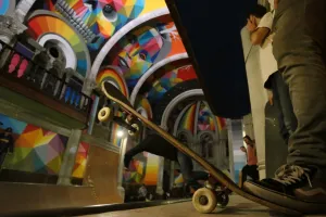 Skateboarders practice at the Kaos Temple skatepark in the northern Spanish village Skateboarders practice at the Kaos Temple skatepark in the northern Spanish village