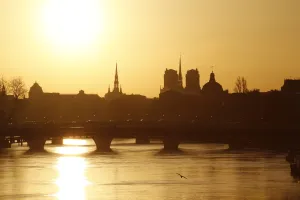 Cathedral Prints: Sun Rising over the Seine River and Notre-Dame