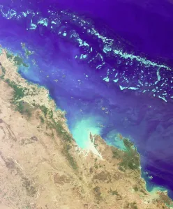 <b class=qtipBold><figcaption>Us-Satellite Image-Great Barier Reef</figcaption></b><br>This image taken from NASA's Earth Obeservatory Internet site shows the Great Barrier Reef, that extends for 1, 242 miles (2, 000 km) along the northeastern coast of Australia. It is not a single reef, but a vast maze of reefs, passages, and coral cays (islands that are part of the reef). This true-color image was acquired by the Multi-angle Imaging Spectroradiometer (MISR) instrument on August 26, 2000, and shows part of the southern portion of the reef adjacent to the central Queensland coast. The width of the MISR swath is approximately 236 miles (380 kilometers), with the reef clearly visible up to approximately 124 miles (200 kilometers) from the coast. The large island off the most northerly part of the coast visible in this image is Whitsunday Island, with smaller islands and reefs extending southeast, parallel to the coast. AFP PHOTO/ NASA / AFP PHOTO / NASA / NASA<br><em>© Copyright Agence France-Presse (AFP) - All Rights Reserved</em> Us-Satellite Image-Great Barier Reef