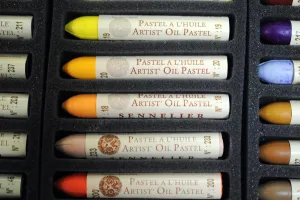 A view of pastel crayons in a workshop at the Raphael-Isabey-Sennelier factory in Saint-Brieuc