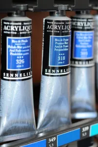 France Prints: A view of tubes of acrylic paint in a workshop at the Raphael-Isabey-Sennelier factory