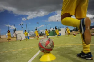 Young players of the Ronda Union Deportiva football club take part in a training